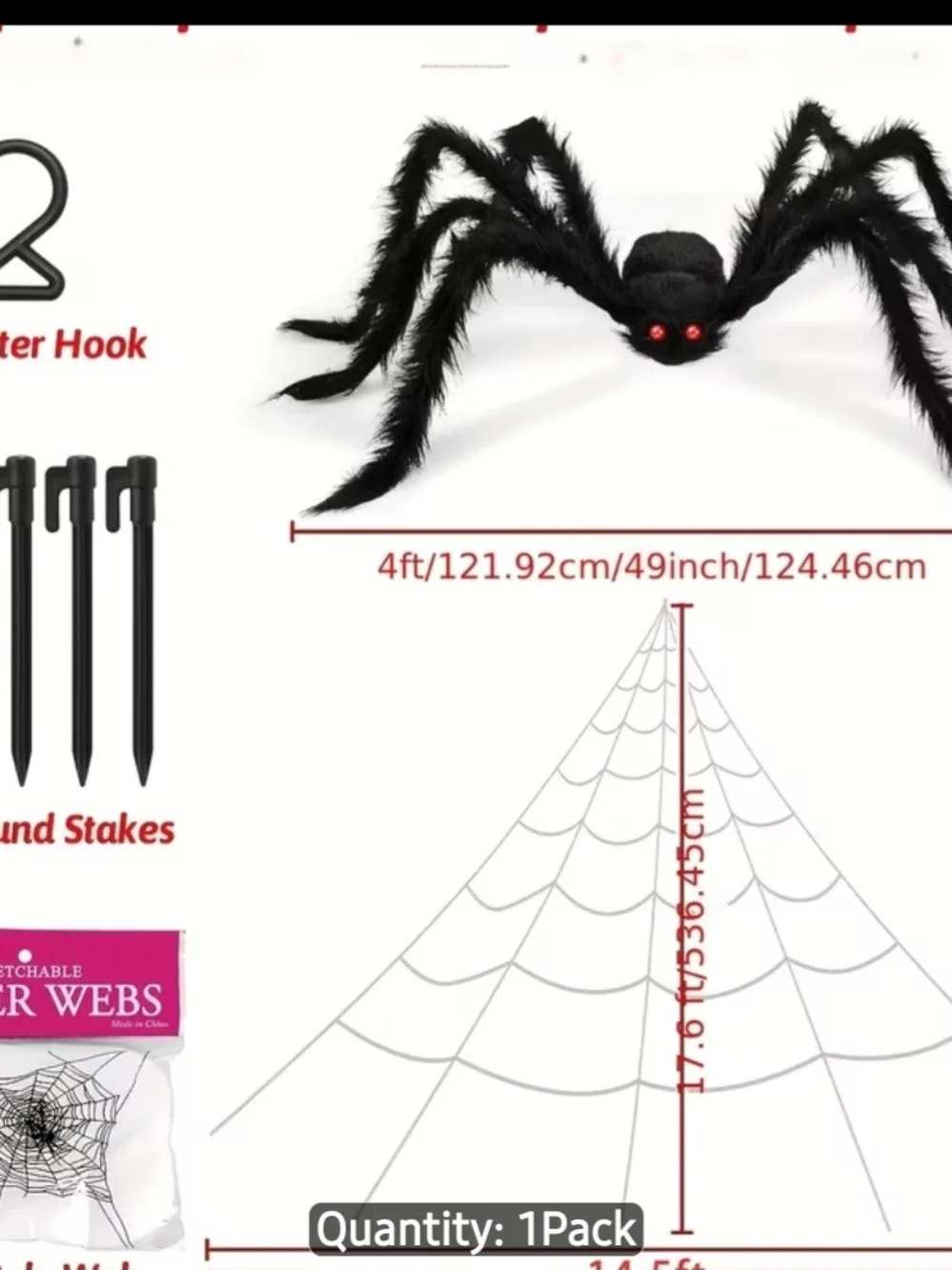 Outdoor Halloween Spider Web Decoration with Large Black Spider - 1 Pack